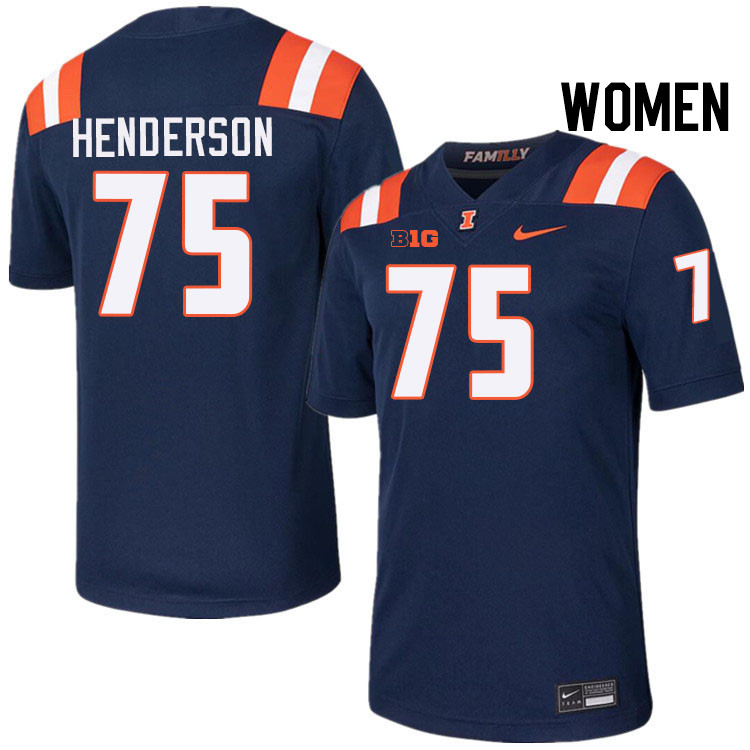 Women #75 Brandon Henderson Illinois Fighting Illini College Football Jerseys Stitched-Navy